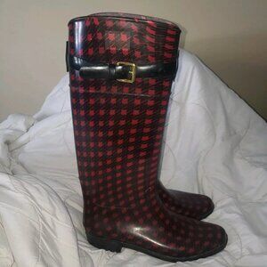 RALPH LAUREN Rossalyn II Women's Sz 10 B Red/Black Rain Boots Buffalo Check NICE